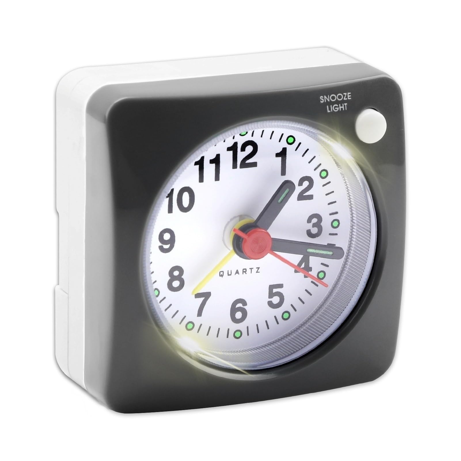 Small Travel Alarm Clock, Silent Analogue Non Ticking Clocks with Snooze Nightlight Function Bedside No Tick Quiet Large Display Mini Alarm Clock for Heavy Sleepers, glow in the dark, 6cm Black