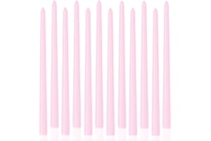 LPUSA Light Pink Tall Taper Candles 12 inch Unscented Smokeless Long Tall Tapered Candle for Candlesticks Sticks Wedding Advent Home Decor Dinner Christmas，Set of 12