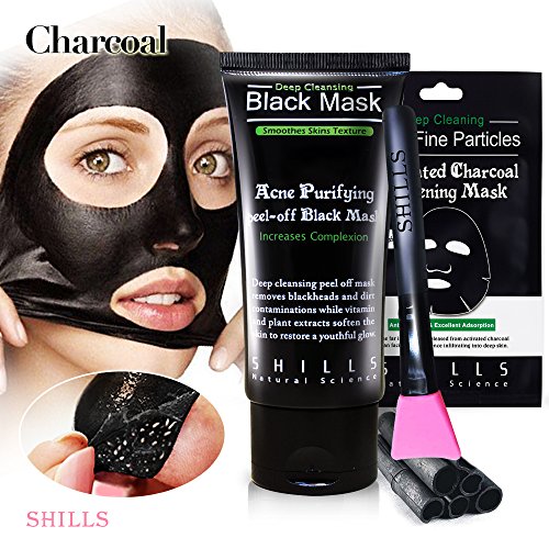 SHILLS Black Mask, Blackhead Peel Off Mask, Blackhead Remover Mask, Charcoal Mask, Black Mud Face Mask x1, black mask x1, Blackhead Cleansing Brush Kit