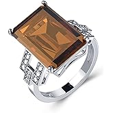A ANGG 925 Sterling Silver Women Rings 5.9ct Smoky Quartz Statement Rings for Women Cubic Zirconia Engagement Wedding Jewelry Size 10
