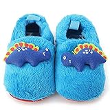 Delebao Baby Boys Girls Non Slip Rubber Sole Cartoon Plush Slippers Crib Shoes (18-24 Months, Blue Dinosaur)