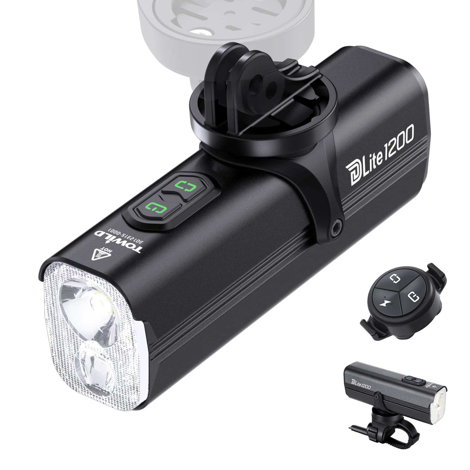TOWILD DLite1200 Bike Lights with Wireless Remote,1200 Lumen Front Bike Light High & Low Beam Dual Light Source Bicycle Headlight,4000mAh Rechargeable Cycling Lights for MTB,Support Under-mounted