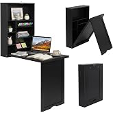 Tangkula Folding Wall Mounted Desk, Convertible Fold Out Writing Table | Fold Out, Convertible, Large Storage Area, Wood, Home Office Writing