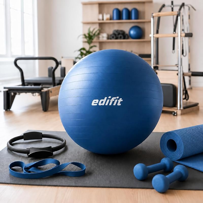 , Pelota de Pilates, 55,65 y 75, Ejercicio en Casa, Incluye Hinchador, Fitball, Embarazadas, Accesorios Yoga, Gimnasio, Varios Tamaños (75cm, Azul)