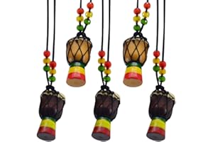 ZUYYON 5Pcs Instrument Necklaces Wooden Classic Djembe Drum Mini Pendant African Drum Bongos Percussion Jewelry Necklace Drums for Kids Adults Party Supply School Gift