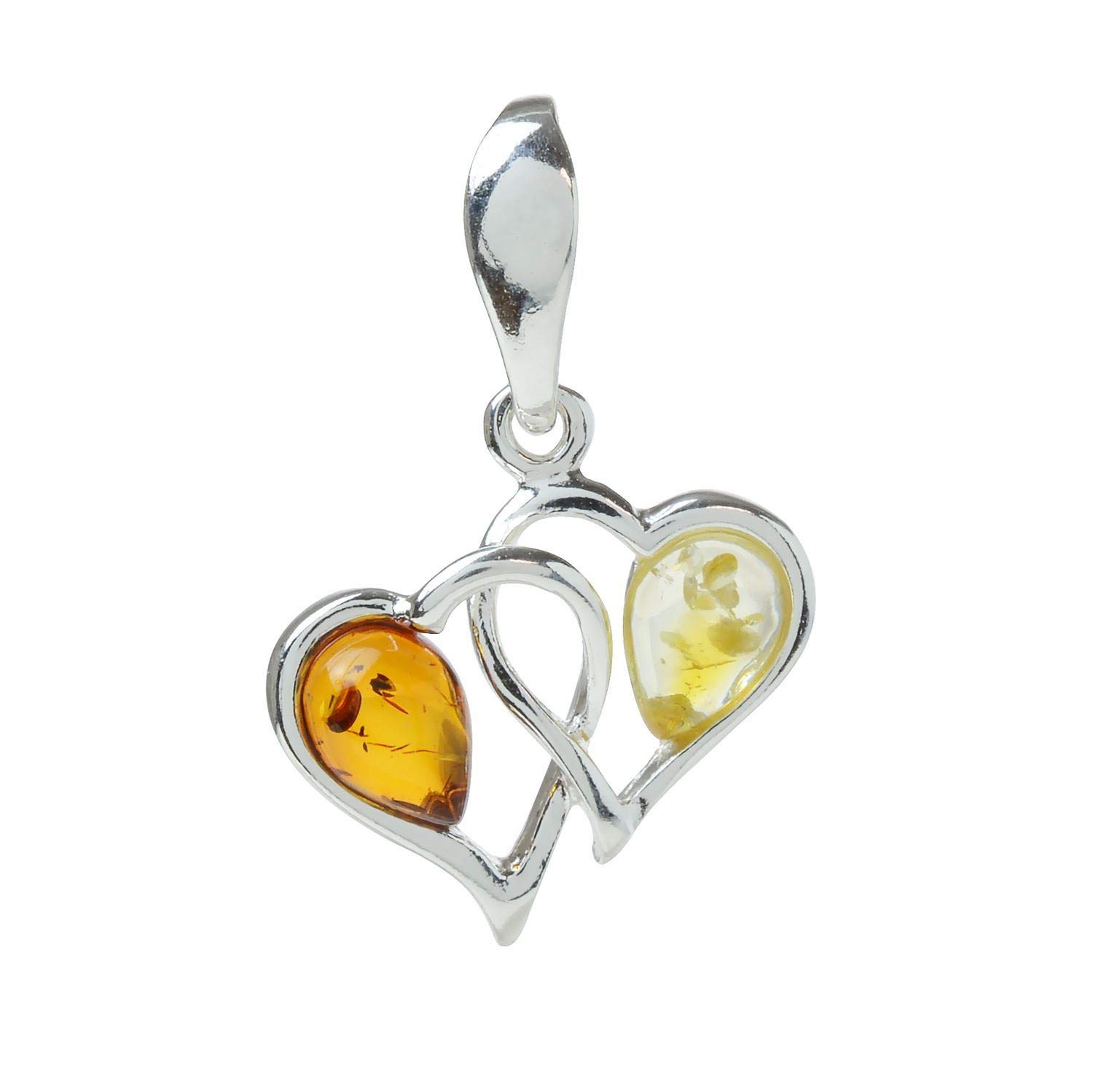 HolidayGiftShops Sterling Silver and Baltic Honey and Lemon Amber Pendant Hearts