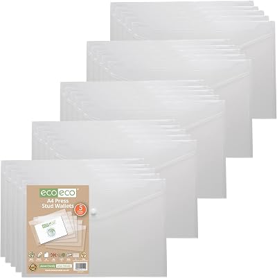 eco-eco A4 50% Recycled Clear Wallet with Press Stud 310x238mm Pack 25