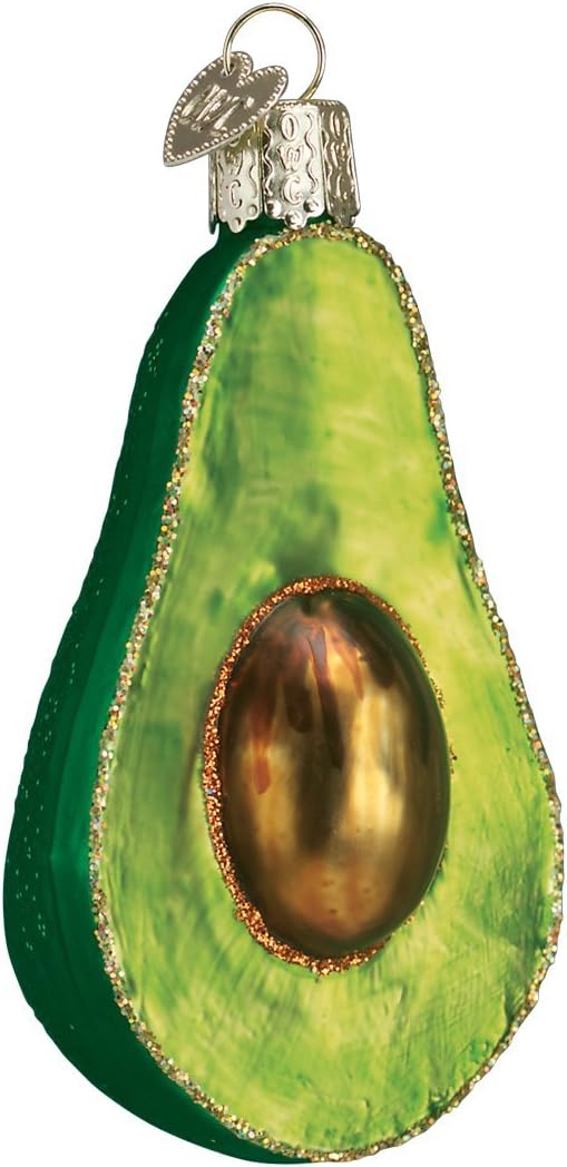 Ornaments - Old World Christmas Avocado Guacamole Glass Blown Ornaments for Christmas Tree, 28059, Glitter Green, 2.75 x 3.25