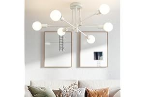 Biewalk White Rubbed Gold Sputnik Chandelier, Modern Mid Century Pendant Light Fixture 6-Light Ceiling Light for Living Room Dining Room