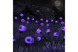 BEHILLER 2PACK Scary Eyeballs Solar Garden Light Halloween Decorations Outdoor,Swaying Firefly with 12LED Purple Spooky Eyes Lights-Waterproof Ornaments Solar Halloween Lights for Lawn, Patio, Party Decor