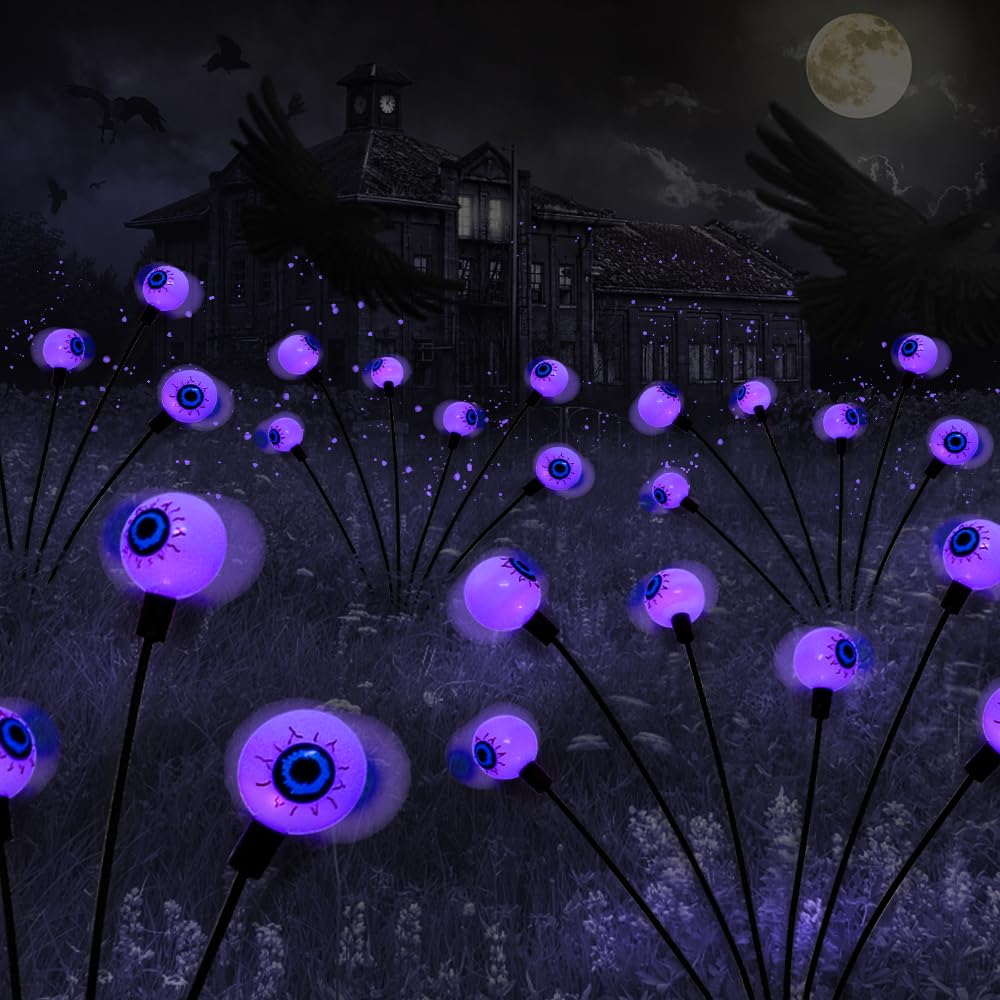 Photo 1 of 2PACK Scary Eyeballs Solar Garden Light Halloween Decorations Outdoor,Swaying Firefly with 12LED Purple Spooky Eyes Lights-Waterproof Ornaments Solar Halloween Lights for Lawn, Patio, Party Decor