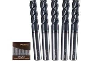 Sulfuras 1/4" Carbide Square Nose End Mill Set (5 Pcs), 4 Flute CNC Mill Bits Tools for DIY & Professional, Solid Carbide Cutter (Tungsten Carbide + Cobalt) for Milling Steel and Metals (5Pcs, 1/4)