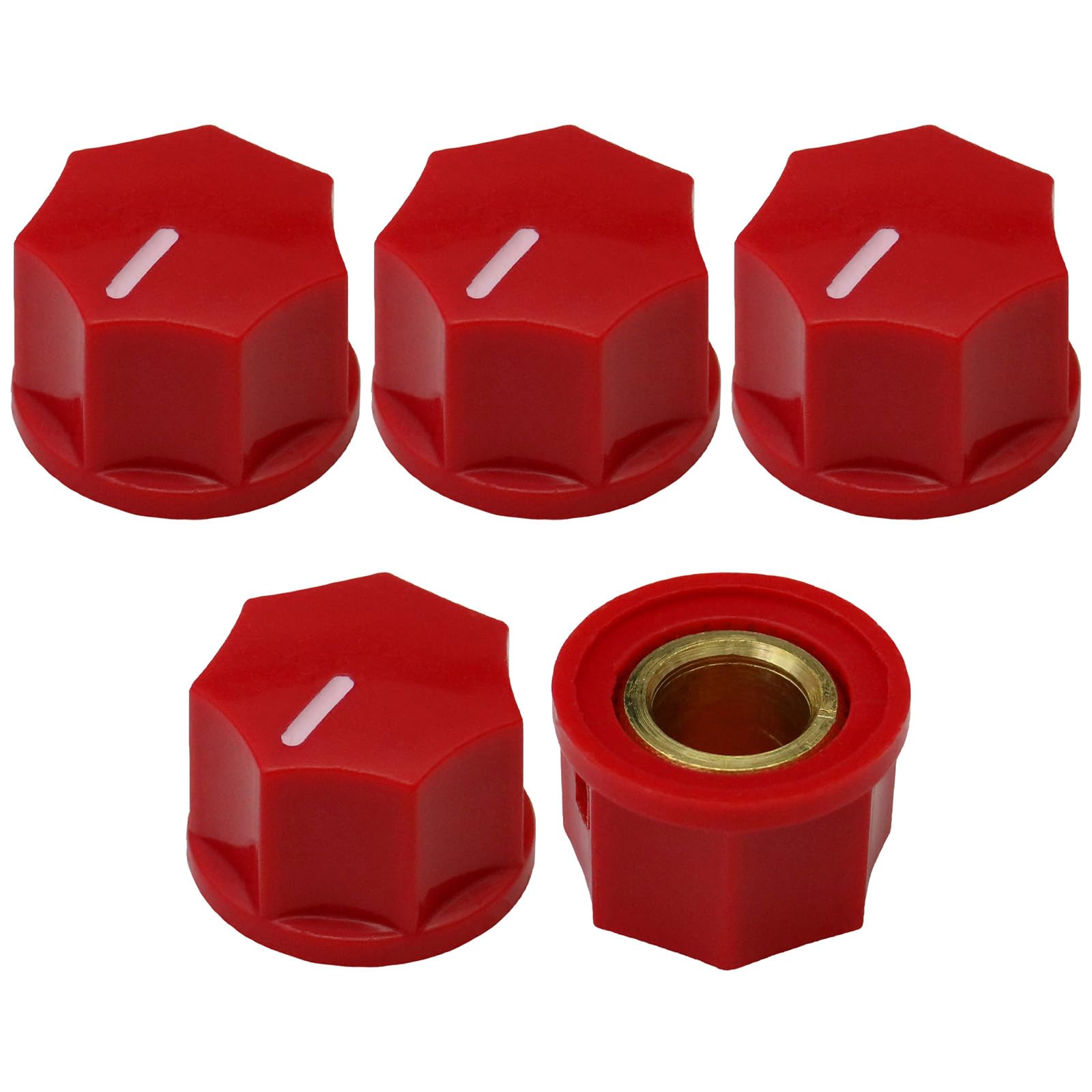 6.4mm Hole Small 7-Sided Guitar/Pedal/Instrument Retro Control Knob Pack of 5 (Red)