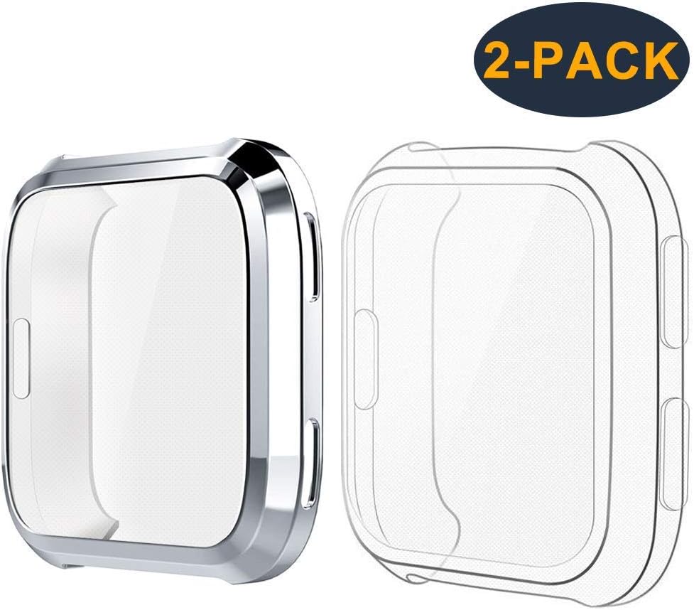 CAVN Screen Protector Case Compatible with Fitbit Versa (Not for Versa 2), [2 Packs] TPU Plated Bumper Shell Rugged Cover Full-Cover Scratch-Proof Protective Screen Protector for Versa Smart Watch