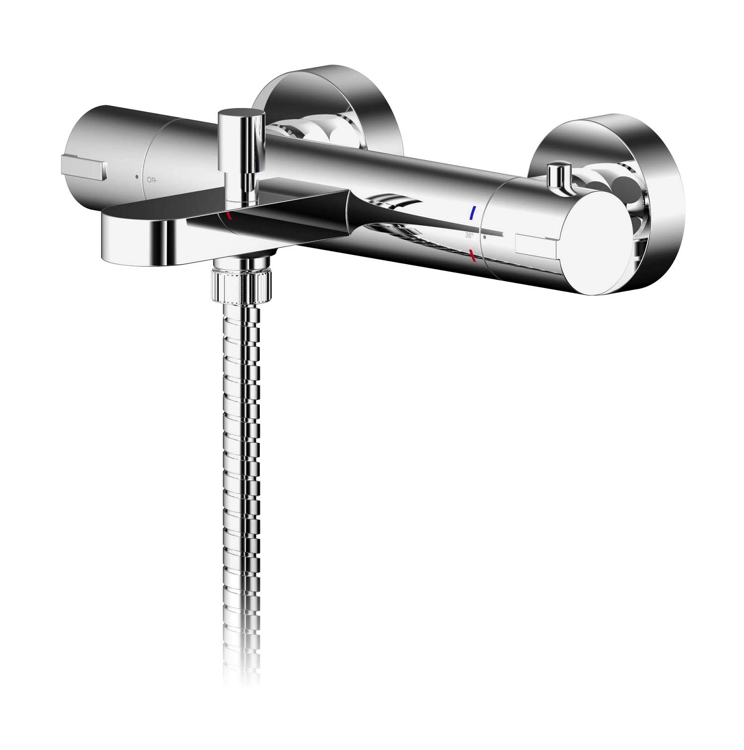 nuie BIN005 Binsey | Modern Bathroom Wall Mount Round Thermostatic Bath Shower Mixer Tap with Bottom Outlet (Excludes Shower Kit), 50mm x 264mm, Chrome