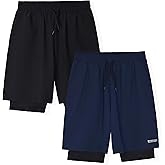 Hind Boys Active Shorts 2 in 1 Athletic Shorts with Compression Lining Woven Running Shorts for Boys