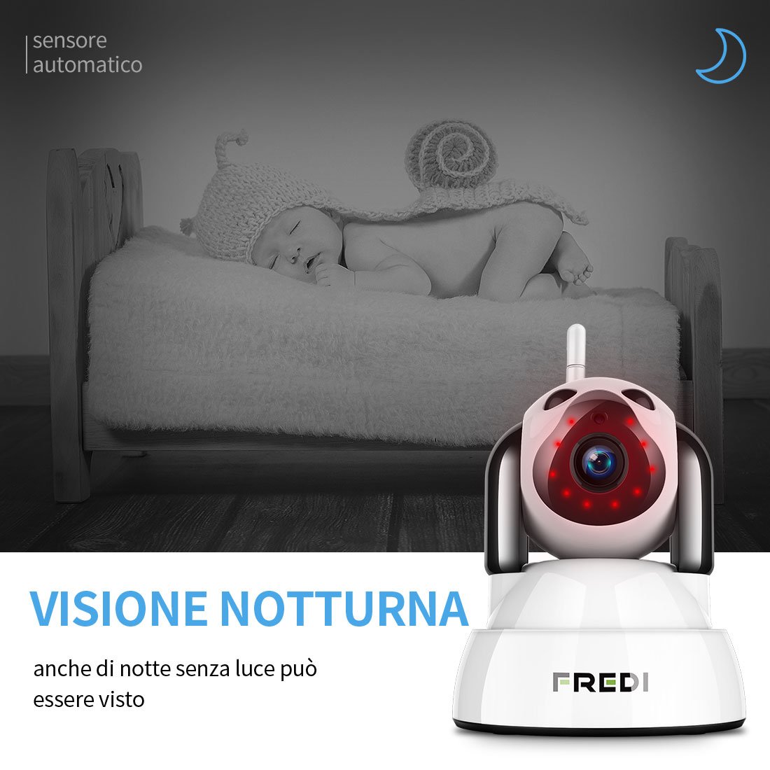 FREDI 720P HD IP Telecamera di Sorveglianza Wifi Wireless Camera Interno Telecamera wi-fi senza fill con Controllo Remoto, Audio Bidirezionale, Modalità Notturna a Infrarossi Videocamera di sorveglianza Camera Compatibile con iOS Android PC