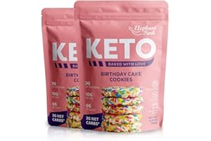 ELEPHANT PARK Sugar Free BIRTHDAY CAKE Flavor Keto Cookies 6.35Oz Each Bag Low Carb Gluten Free Paleo Diabetic Diet Friendly 3g Protein (2-Pack)