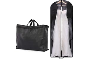 DIOMMELL 70" Bridal Wedding Gown Garment Bag Extra Large Foldable Portable Travel Dress Cover Hanging Luggage with Pockets for Womens, 8" Gusseted Black