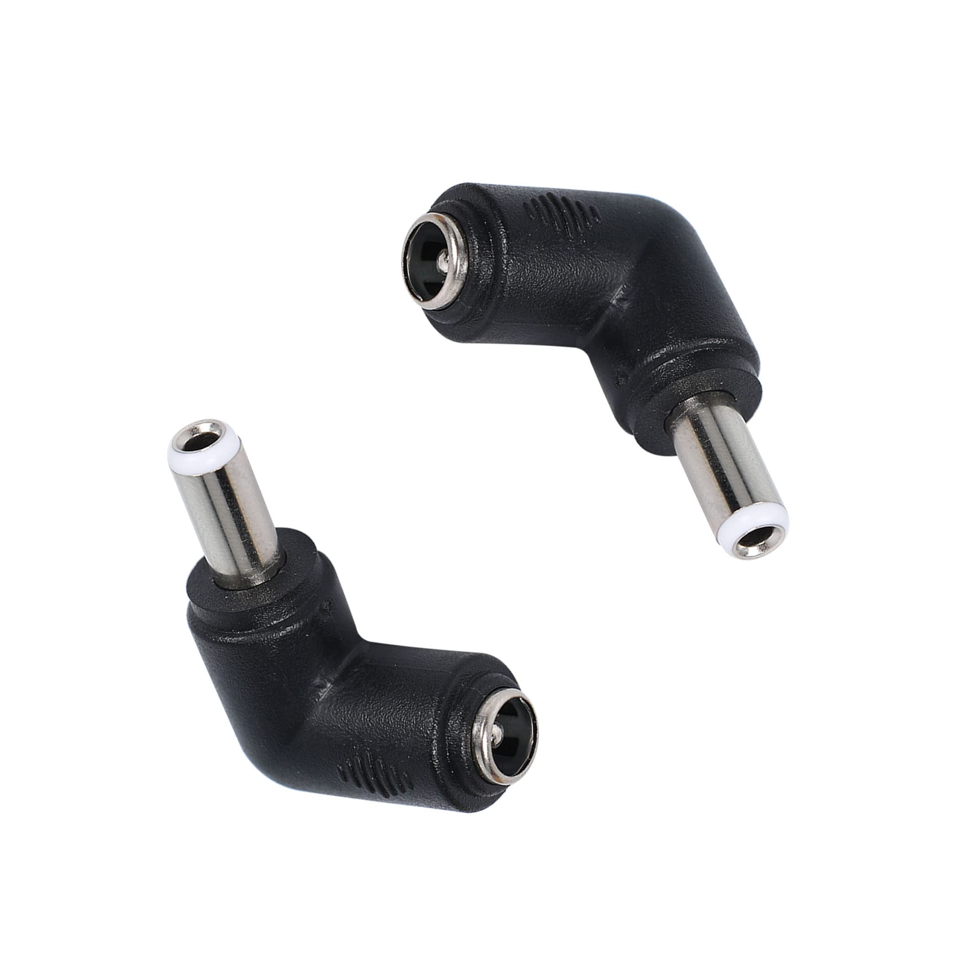 QIANRENON 90 Degree Angle DC Power Adapter 5.5mm x 2.5mm Male Plug to 5.5 mmx2.1mm Female Jack Right angle Coupler Converter 2Pcs