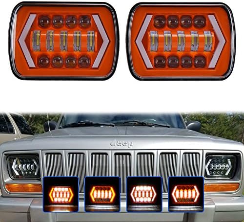7x6 Led Headlight, MOVOTOR Jeep Wrangler YJ Led Headlights with Amber Turn Signal Led Light Headlamp for Cherokee XJ 4x4 truck