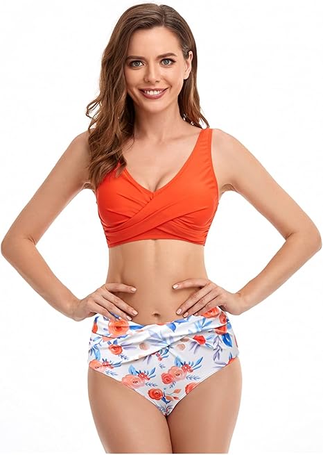 Amazon Co Jp 子供の水着新しい夏2 12歳の幼児の女の子ビキニのスーツの固体フリルの花の水着キッズガールビーチの外観 Color Orange Mom Size S 服 ファッション小物