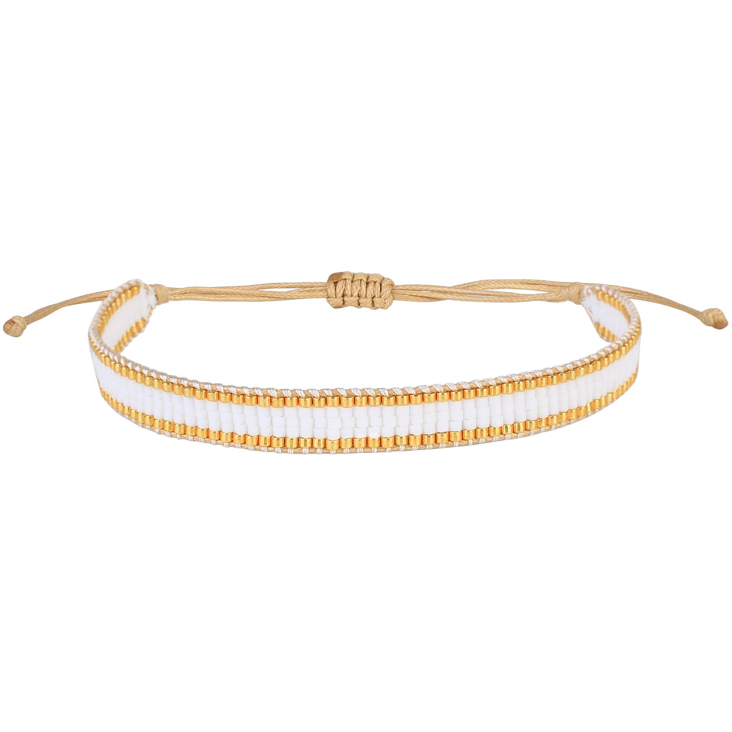 KELITCH Miyuki Beaded Bracelets Stackable Wrap Bracelets Handmade Strand Bangles Bracelets Jewelry (White 8B)