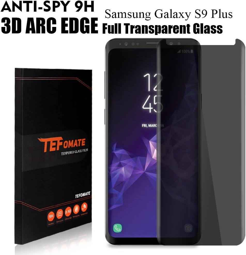 TEFOMATE Galaxy S9 Plus Screen Protector Privacy, 3D Curved Tempered Glass Screen Protector for Samsung Galaxy S9+ - Privacy