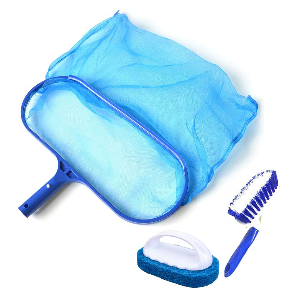 Hot Tub Net for Cleaning Kit, Pool Skimmer Net, Swimming Pool Net, Hot Tub Accessories, Fine Mesh Skimmer, Pools Clean Kit with Paddling Pools Brush and Scrubber Pad, Pond, Fountain, Spa Accessories