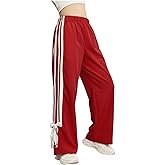 BEAUDRM Girl's Bow Track Pants Striped Sweatpants Baggy Wide Leg Parachute Pants for Joggers Hip Hop Dance