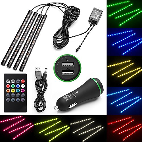 Car LED Interior Lights, MINGER USB Port Music Strip Lights 48 LED Wireless Remote Control Multicolor Underdash Lighting Kit ï¼ŒTV Home with Sound Active Functionï¼ŒDual Smart USB Ports