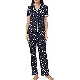 LANBAOSI Womens Pajama Set Short Sleeve Ladies Pjs Tops with Long Pants V Neck Women Lounge Set Outfits Sleepwear