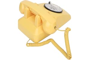 Phefop Landline Desk Phone, Retro Dial Telephone Yellow Classic for Home, ABS Material, Mechanical Ringer, Vintage Design for