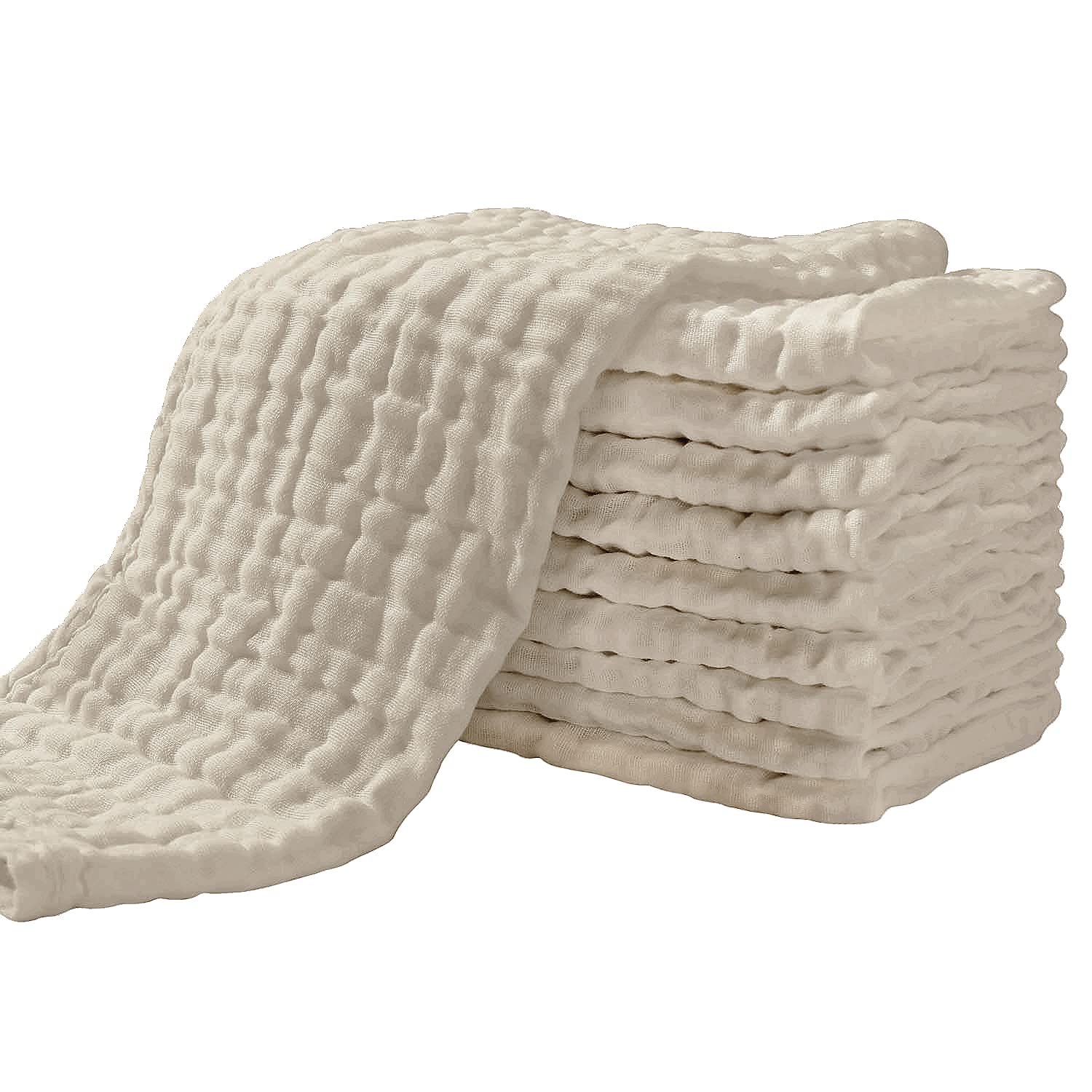 Photo 1 of Yoofoss Muslin Burp Cloths for Baby 10 Pack 100% Organic Cotton Baby Washcloths for Boys Girls Large 20''X10'' Super Soft and Absorbent Apricot White