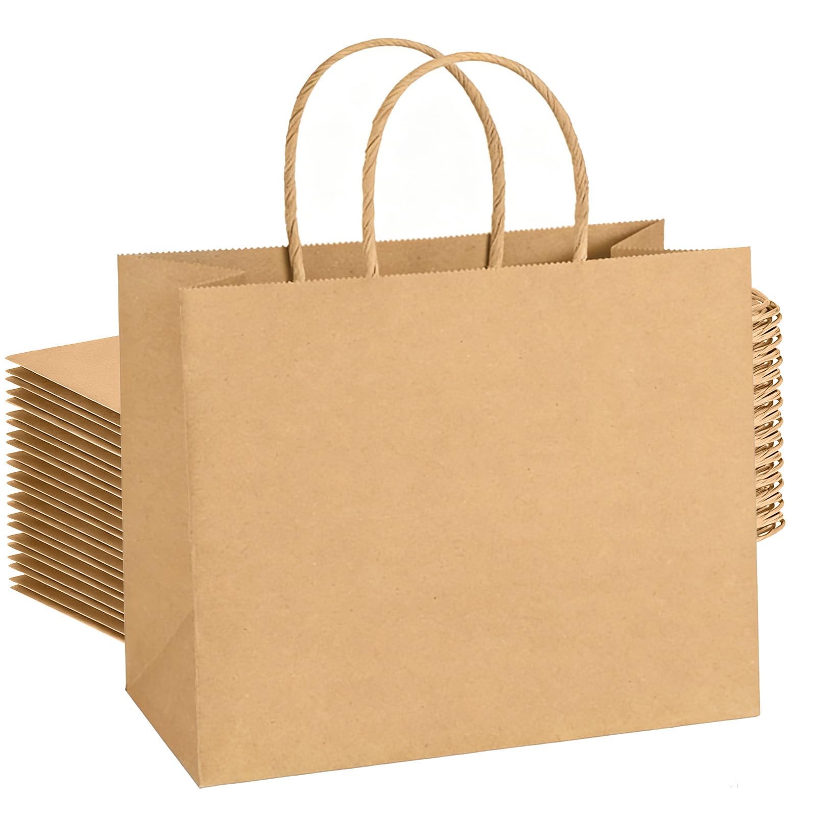 Weifeng Large Gift Bag With Handles, 20pcs Brown Paper Bags With Handles 27x12x21cm, 130GSM, for Party Favor, Christian Day,Thanksgiving Day