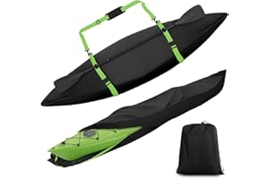 SILIVN Kayak Cover, Canoe Cover, Upgraded Full Wrap Thickened Waterproof Kayak Cover for Indoor Outdoor, Not for Sit-On-Top Fishing Kayak/BKC Kayak, Premium Kayak Accessories(Black)