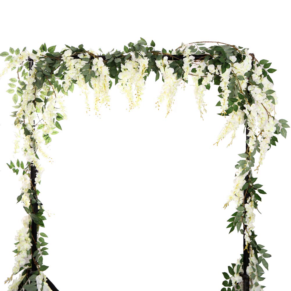 LESHABAYER 5.6 Feet/pcs Artificial Silk Wisteria Vine Rattan Hanging Flower Garland Ivy Plants for Outdoor Wedding Party Home Garden Wall Decoration,Pack of 4 (White)