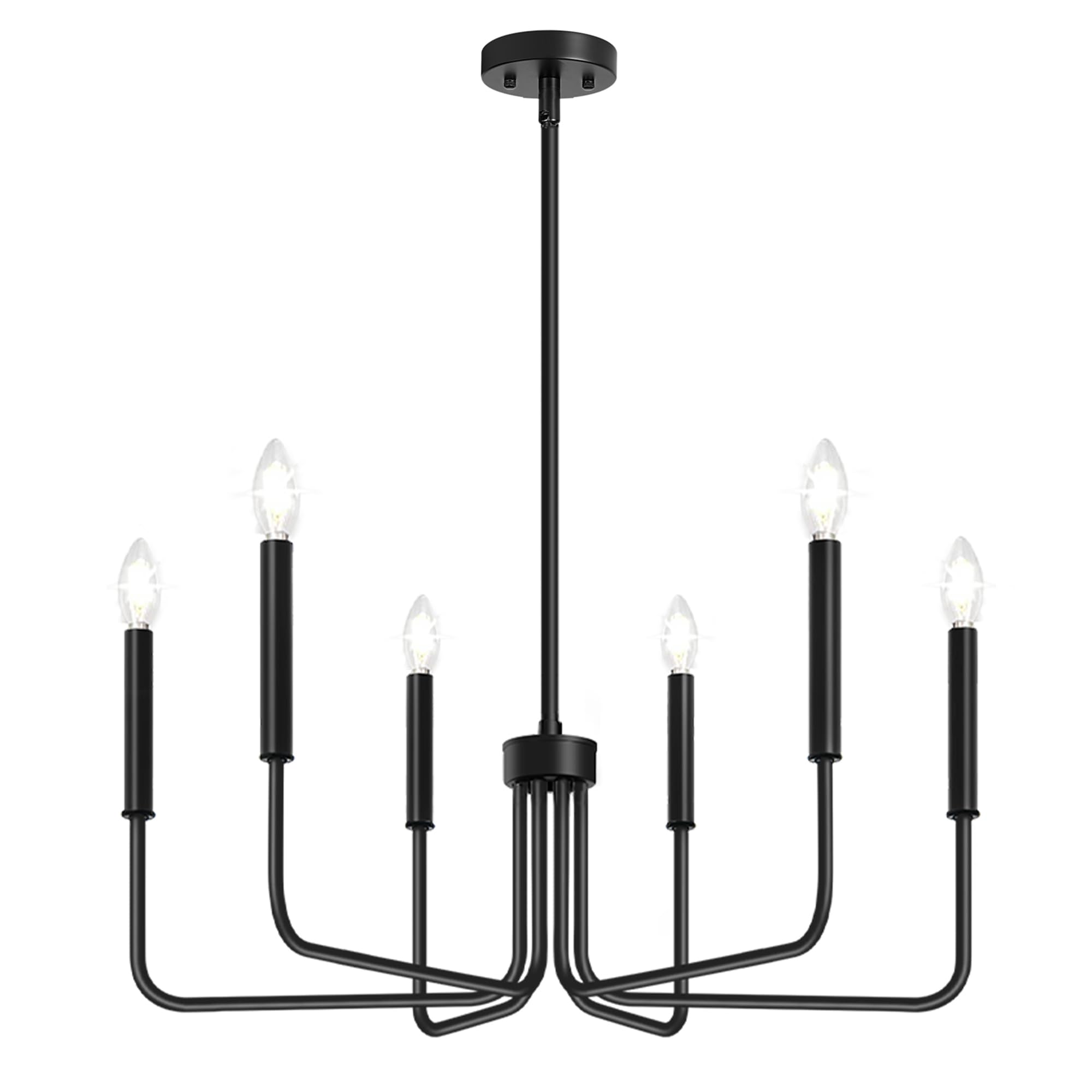 Black Chandelier, 6-Light Farmhouse Chandelier for Dining Room Lighting Fixtures Hanging, Dining Light Fixtures Industrial Modern Chandelier for Bedroom, Foyer, Hall, Kitchen, Living Room and Entryway