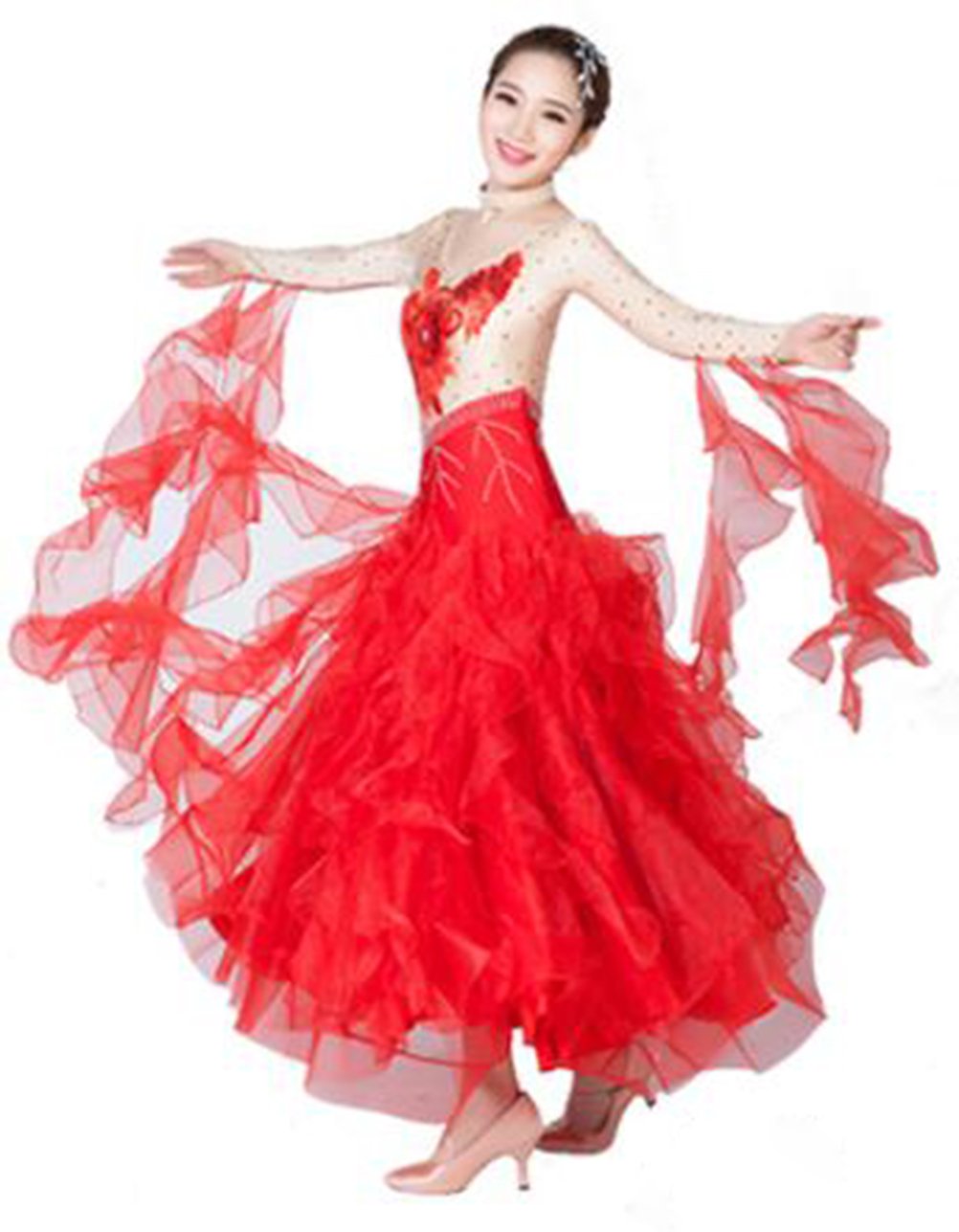 競技会 タンゴ ワルツドレス 社交ダンス ステージ衣装パーティー舞台衣装 競技用 演出服 スタンダード 5色可選 Medium レッド レッド ダンサー 発表会 レディース ダンス衣装 B07d4fwz21 モダンドレス Medium ダンスウェア 社交ダンス 売れ筋がひ新作