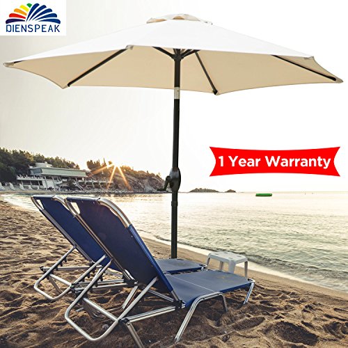 Dienspeak Updated Version 7.5 ft. Round Outdoor Market Patio Umbrella with Push Button Tilt and Crank Lift (Beige(w/cover))