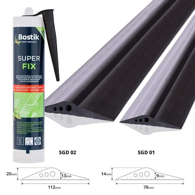 STEIGNER Garagentor Dichtung inkl. Montagekleber Bodenabdichtung aus EPDM, 3m, 14mm x 78mm, SGD01