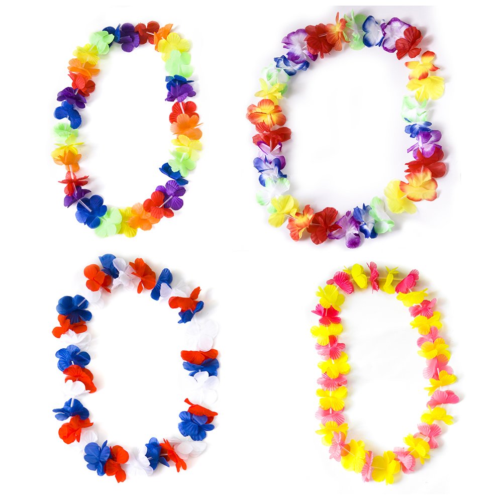 WeeCosy 12 Counts Tropical Hawaiian Leis and Necklace Luau Flower Party Favors(One Dozen)