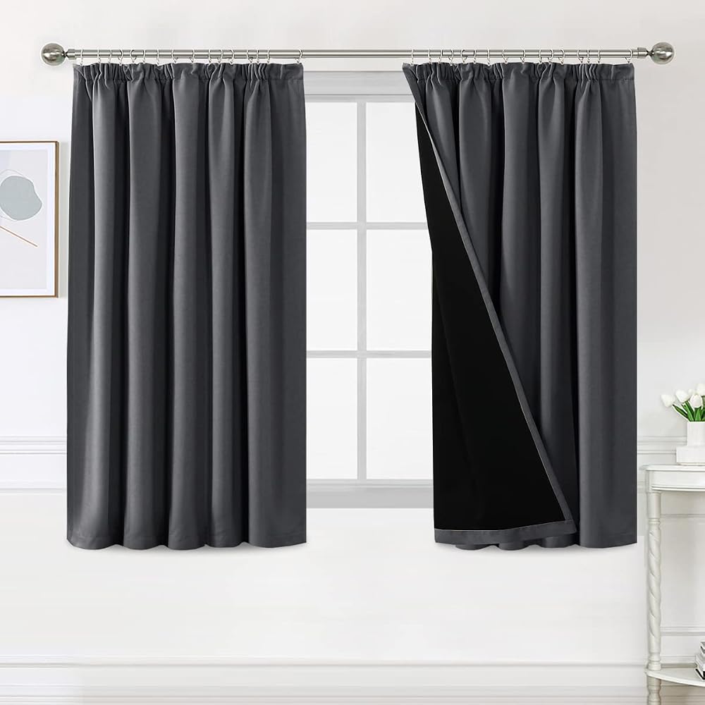 BellaHills 100% Blackout Curtains 66x54 Charcoal Grey 2 Panels Pencil Pleat