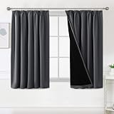 BellaHills 100% Blackout Curtains 66x54 Charcoal Grey 2 Panels Pencil Pleat
