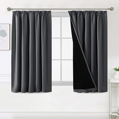 BellaHills 100% Blackout Curtains 66x54 Charcoal Grey 2 Panels Pencil Pleat