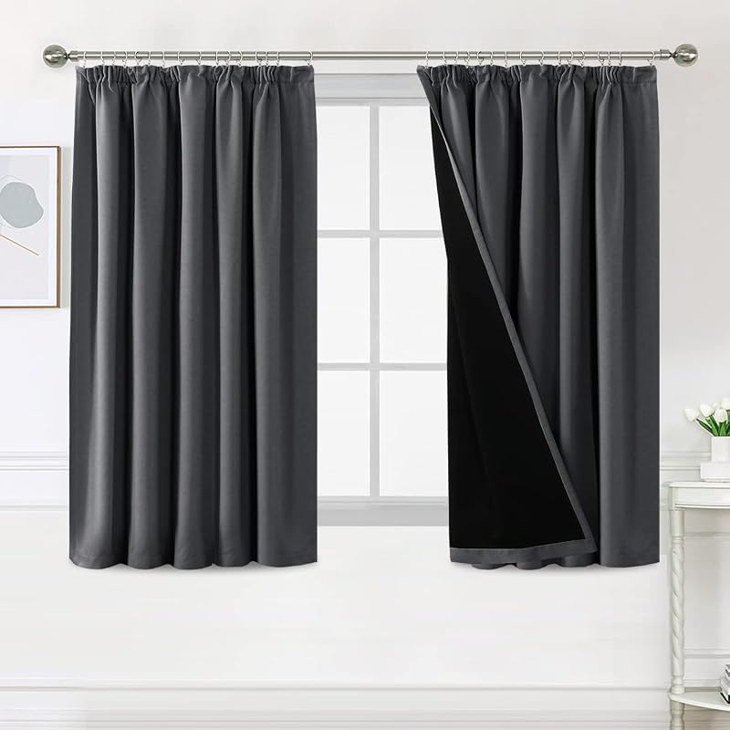 BellaHills 100% Blackout Curtains 66x54 Charcoal Grey 2 Panels Pencil Pleat