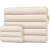 MOSISO Laptop Case 16 inch, 15-15.6 inch Puffy Laptop Sleeve Carrying Case | Compatible with MacBook Pro 16, HP Dell ASUS Acer Toshiba Lenovo, Polyester Horizontal Bag with Small Case, Sand