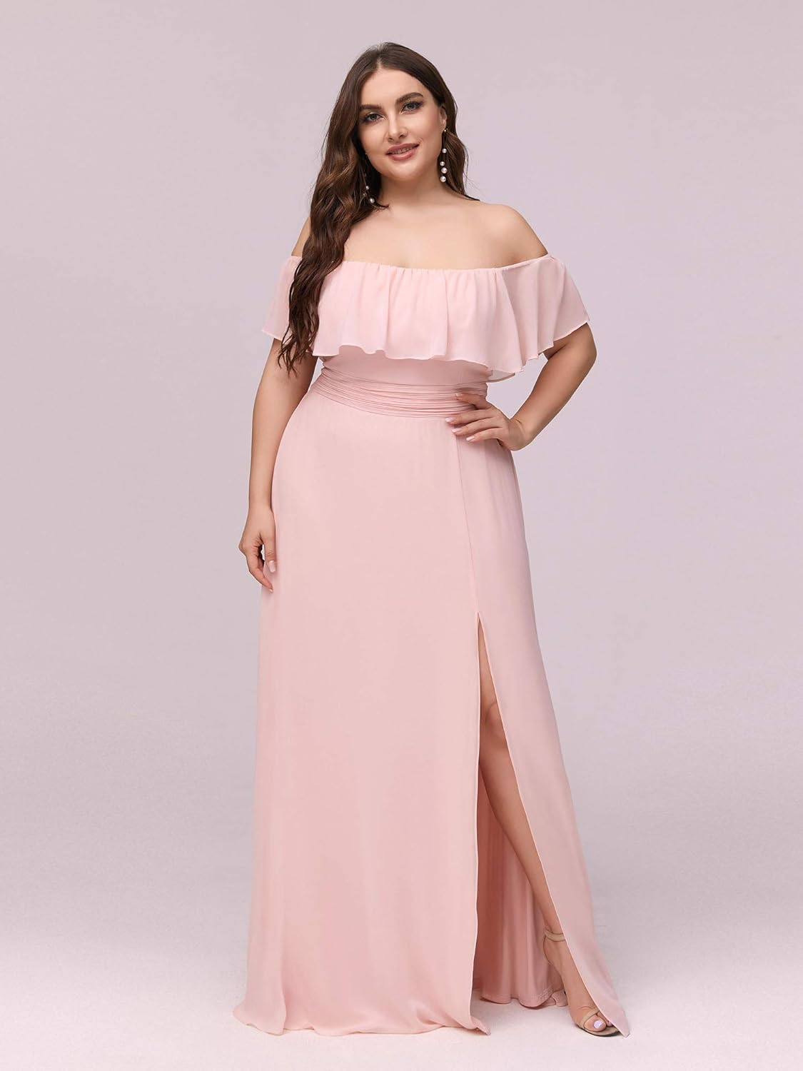 Ever-Pretty Women's Plus Size Off Shoulder Side Split Chiffon Maxi Dress 0968PZ: Clothing