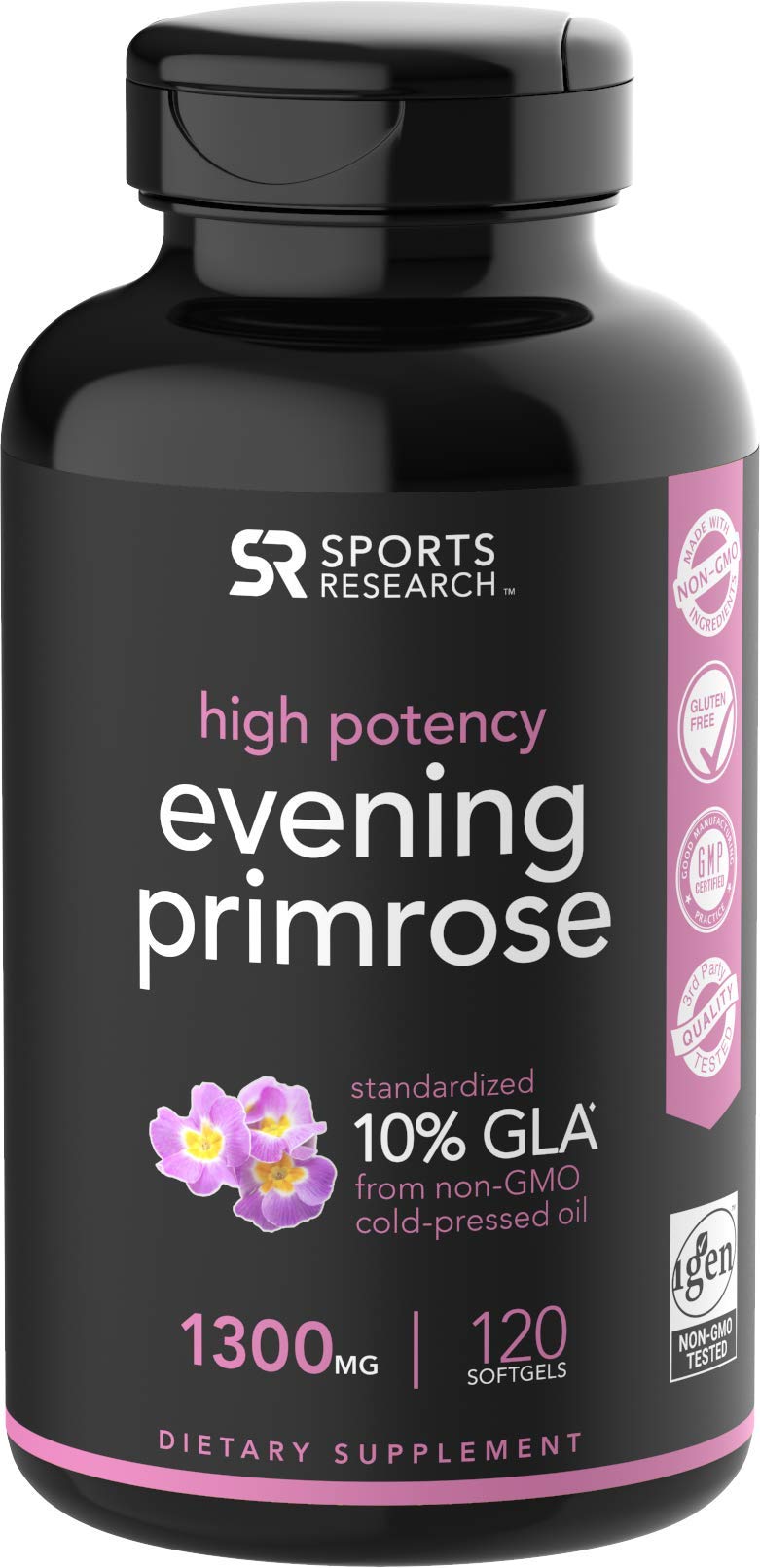 Evening Primrose Oil (1300mg) 120 Liquid Softgels, Cold-Pressed with No fillers or Artificial Ingredients; Non-GMO & Gluten Free, Made in the USA