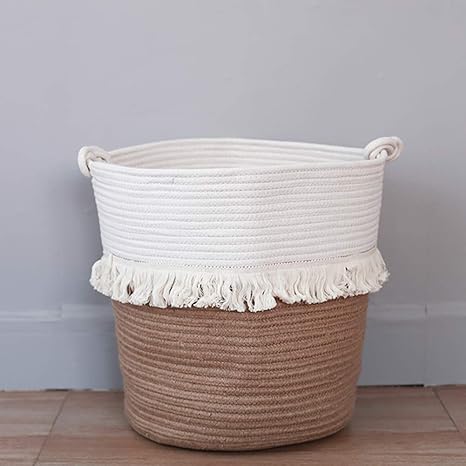 Amazon Mojesse綿織りタッセル収納バスケット収納ボックス家庭用品玩具収納バッグ洋服収納バスケット かご バスケット オンライン通販